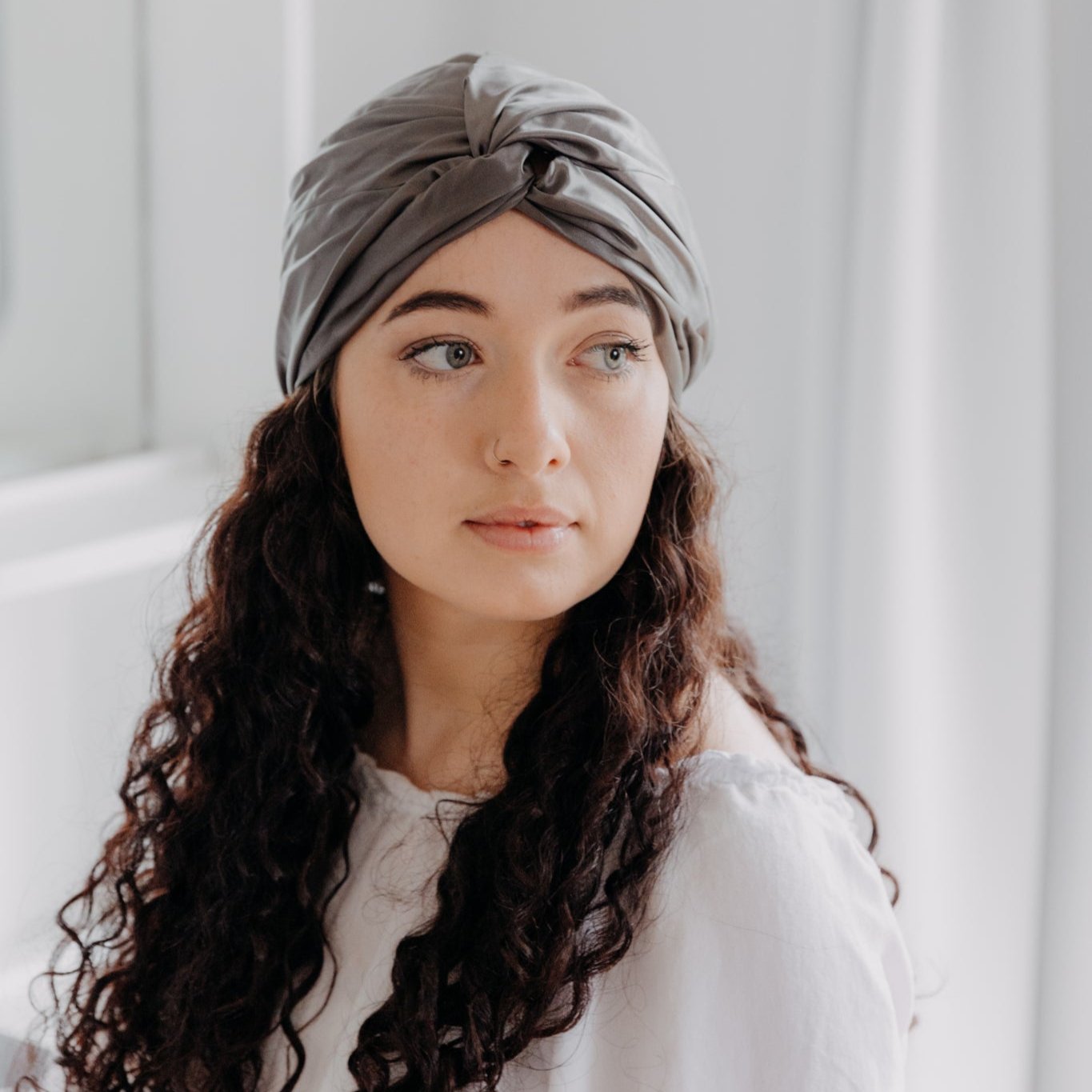 Charcoal silk hair turban