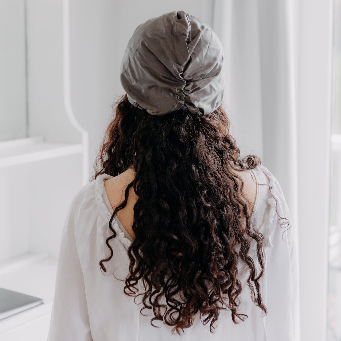 hair turban with ruched back to fit long thick, hair.