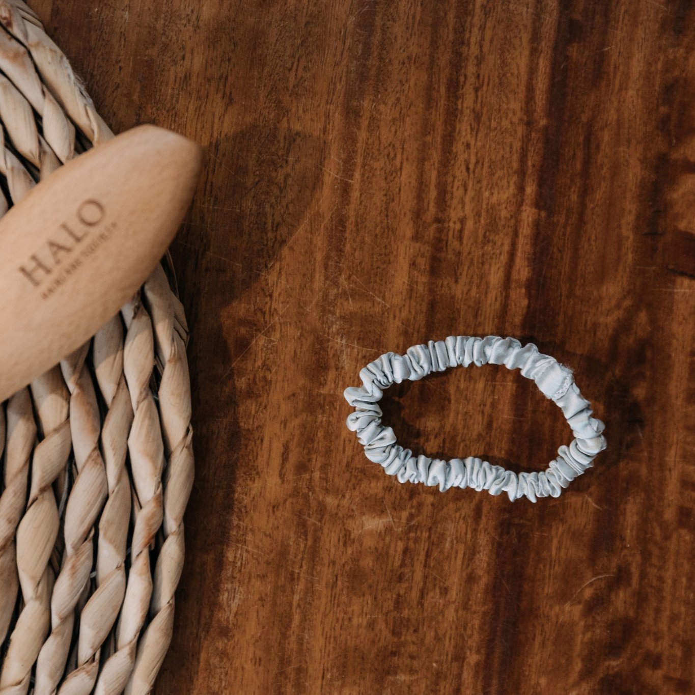 Silver silk hair tie