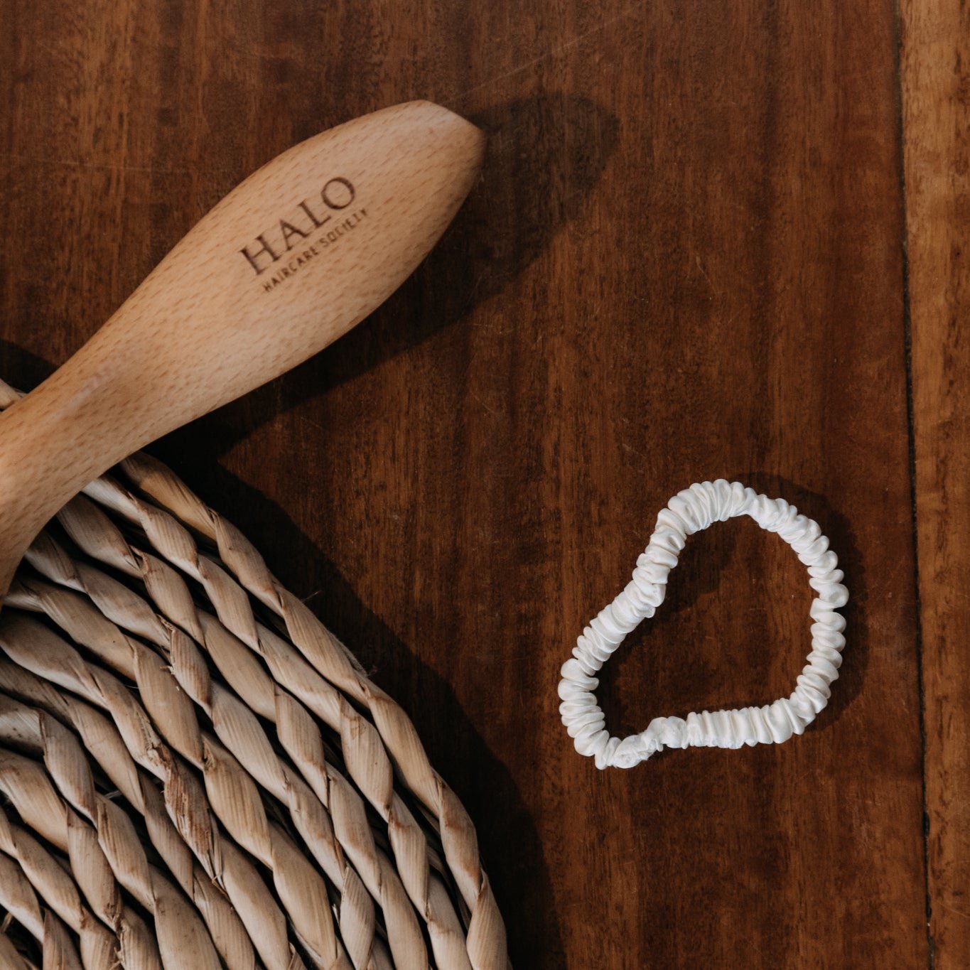 White mini silk hair tie